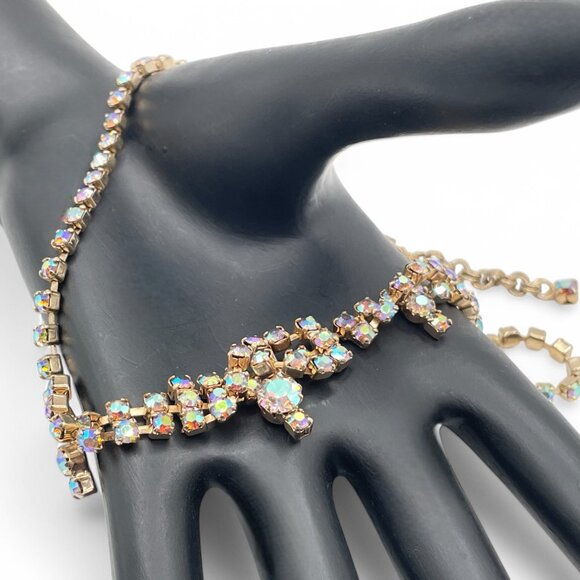 Vintage AB Aurora Borealis Rhinestone Gold-Tone Prong-Set Choker Necklace - Picture 5 of 10